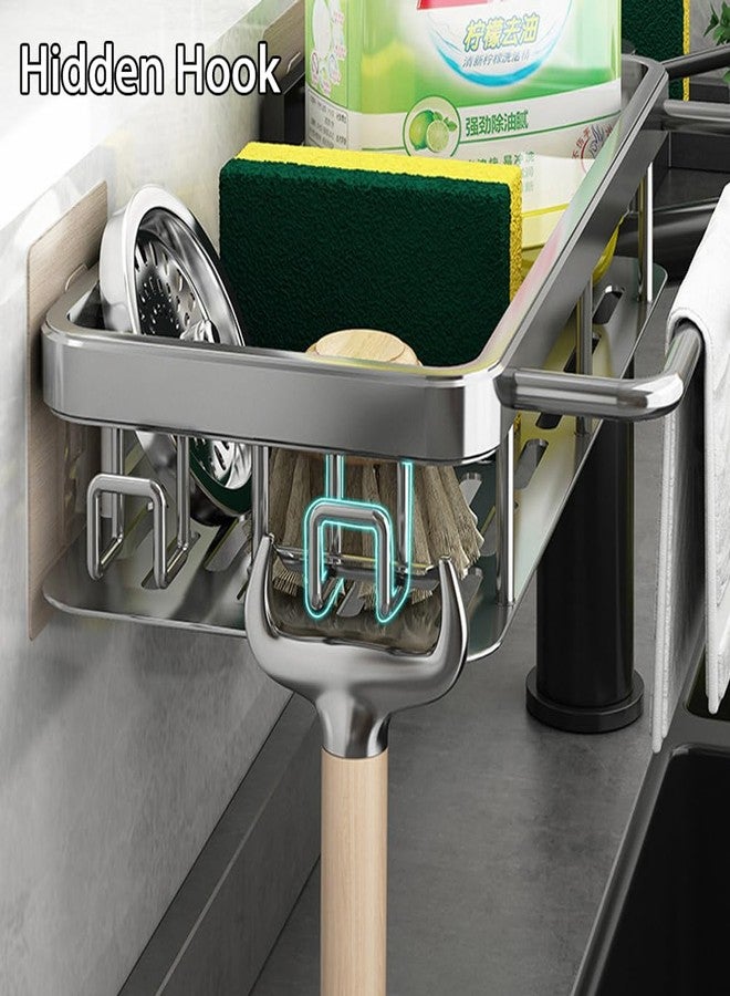 SRTFINE Sponge Holder Kitchen Sink Caddy Organizer Wall Mount Sponge Holder with Drainer Shampoo Soap Storage Shelf Toilet Balcony Bathroom Dishwashers Wire Rags Sponge Sink Drain (Black) - Image 3